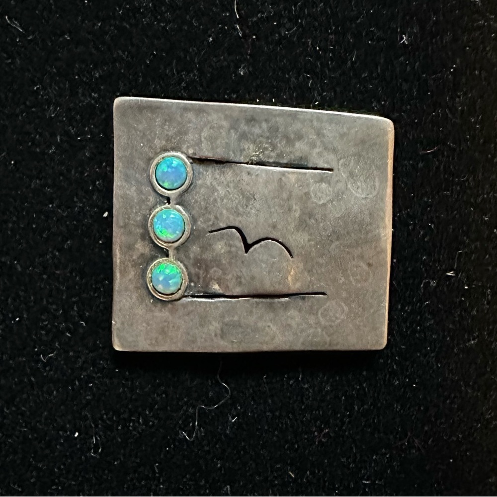 SHABLOOL DIDAE Israel Hammered Sterling Silver & Blue Fire Opal Slide Pendant‎